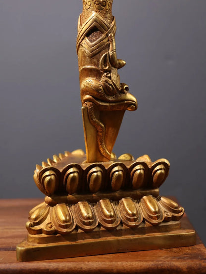 19"Tibet Temple Collection Old Bronze Gilding Dorje Vajra Phurpa Lotus Platform Base Amulet Dharma Worship Hall Town house