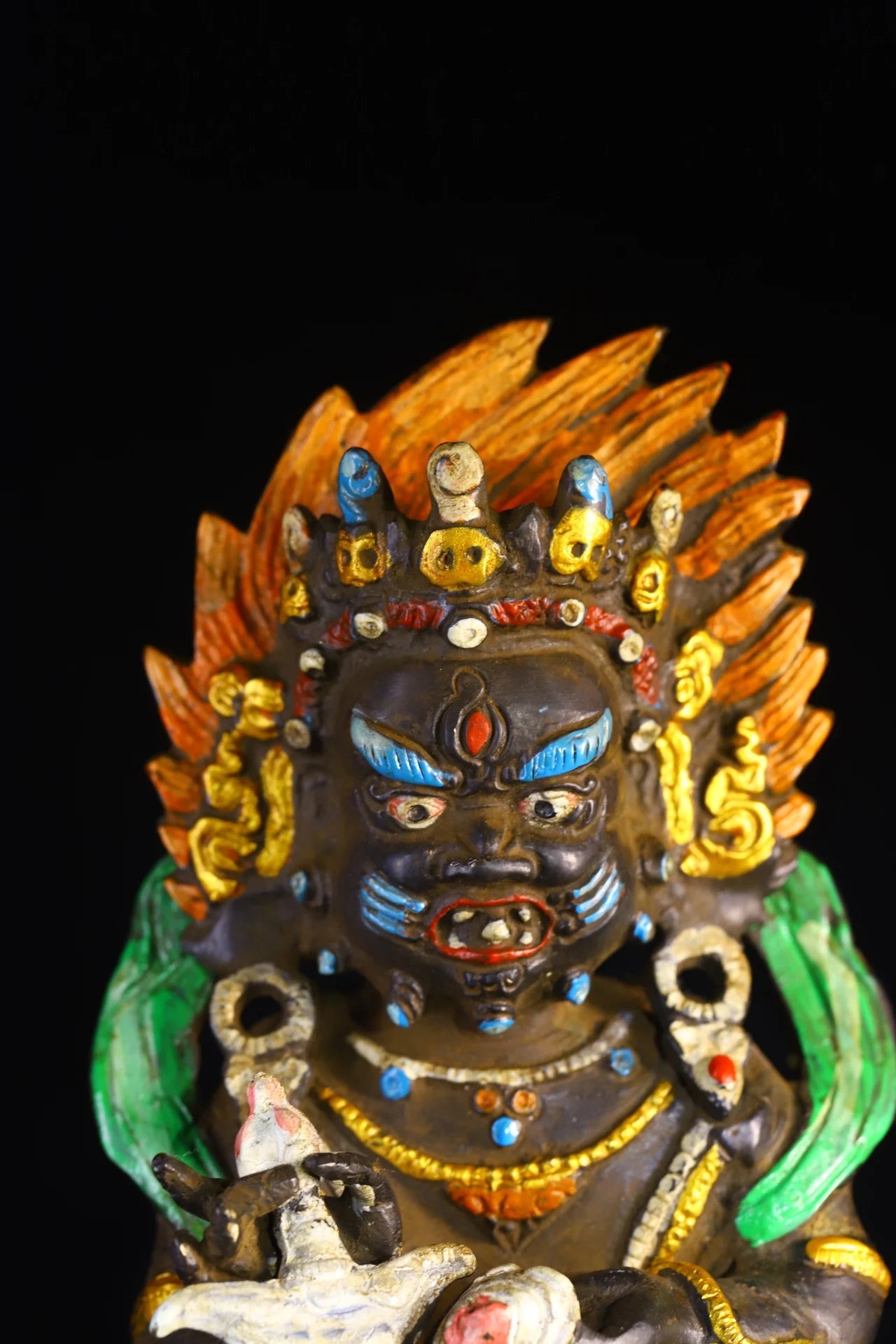 19"Tibet Temple Collection Old Bronze Painted Black Jambhala Vajra Phurpa Base Amulet Dharma Worship Hall Town house Exorcism