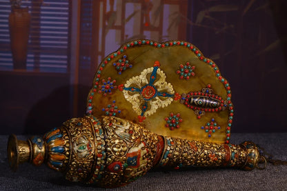 19"Tibet Temple Collection Old Natural Conch Filigree mosaic Gem Snail Dragon conch Buddha Snails Dharma Town House Exorcism