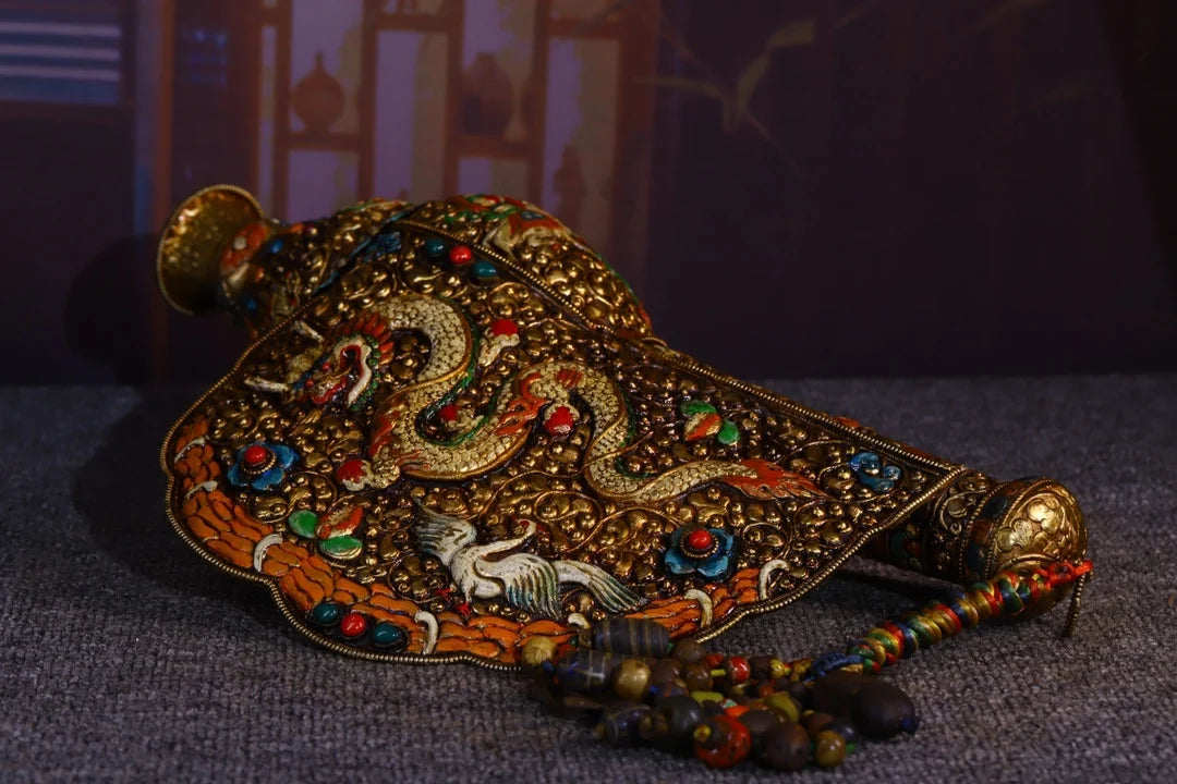 19"Tibet Temple Collection Old Natural Conch Filigree mosaic Gem Snail Dragon conch Buddha Snails Dharma Town House Exorcism