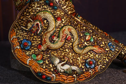 19"Tibet Temple Collection Old Natural Conch Filigree mosaic Gem Snail Dragon conch Buddha Snails Dharma Town House Exorcism