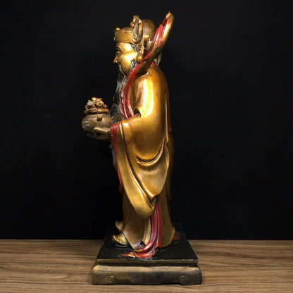 19"Tibetan Temple Collection Old Bronze Painted God of Wealth God Statue Ruyi Treasure Bowl Amass wealth Worship Hall Town house