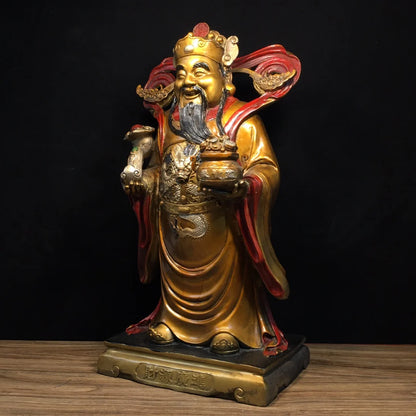 19"Tibetan Temple Collection Old Bronze Painted God of Wealth God Statue Ruyi Treasure Bowl Amass wealth Worship Hall Town house