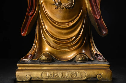 19"Tibetan Temple Collection Old Bronze Painted Ruyi Treasure Bowl God of Wealth Immortal Statue Amass wealth Worship Hall