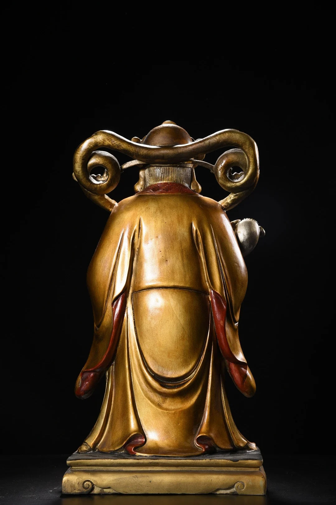 19"Tibetan Temple Collection Old Bronze Painted Ruyi Treasure Bowl God of Wealth Immortal Statue Amass wealth Worship Hall