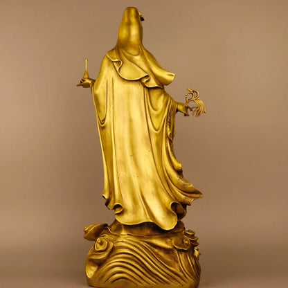 19"Tibetan Temple Collection Old Bronze lotus platform Western Three Saints Shakyamuni Buddha Guanyin set Town house