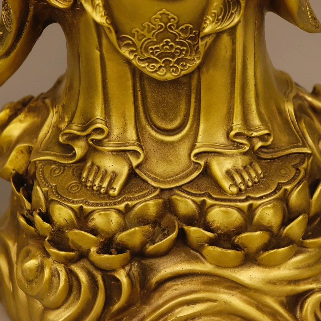 19"Tibetan Temple Collection Old Bronze lotus platform Western Three Saints Shakyamuni Buddha Guanyin set Town house