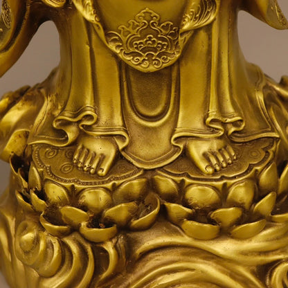 19"Tibetan Temple Collection Old Bronze lotus platform Western Three Saints Shakyamuni Buddha Guanyin set Town house