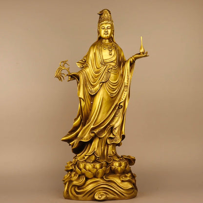 19"Tibetan Temple Collection Old Bronze lotus platform Western Three Saints Shakyamuni Buddha Guanyin set Town house