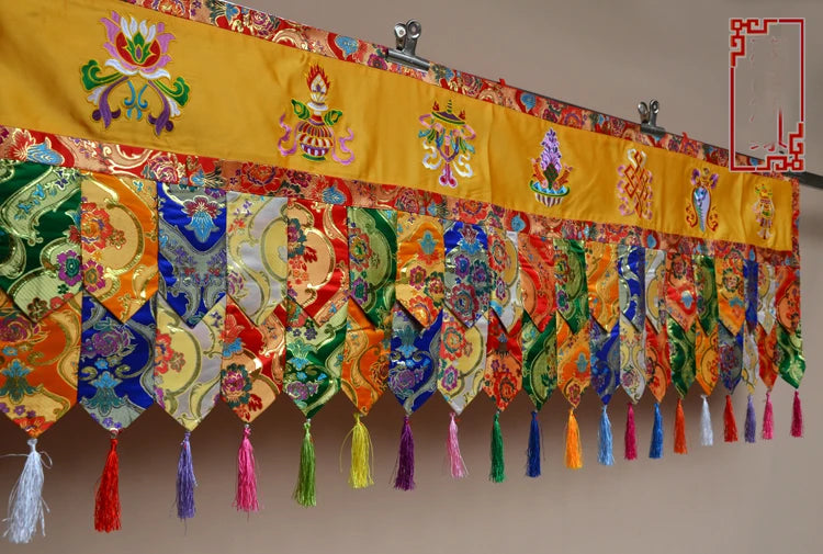 190cm long Wholesale Buddhist supplies HOME Temple Eight Auspicious Symbols Embroidery wall Enclosing curtain Tapestry draperies