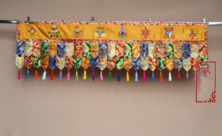 190cm long Wholesale Buddhist supplies HOME Temple Eight Auspicious Symbols Embroidery wall Enclosing curtain Tapestry draperies