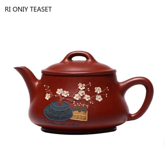 190ml Chinese Yixing Handmade Purple Clay Teapot Mud-painted Plum Blossom Tea Pot Raw Ore Dahongpao Teaware Kettle Zisha Tea Set