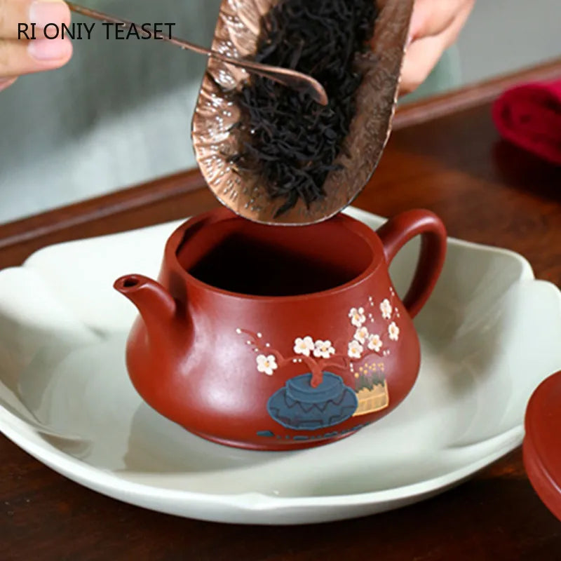 190ml Chinese Yixing Handmade Purple Clay Teapot Mud-painted Plum Blossom Tea Pot Raw Ore Dahongpao Teaware Kettle Zisha Tea Set