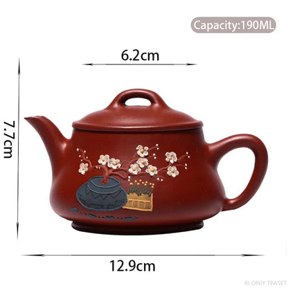 190ml Chinese Yixing Handmade Purple Clay Teapot Mud-painted Plum Blossom Tea Pot Raw Ore Dahongpao Teaware Kettle Zisha Tea Set