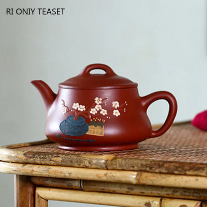 190ml Chinese Yixing Handmade Purple Clay Teapot Mud-painted Plum Blossom Tea Pot Raw Ore Dahongpao Teaware Kettle Zisha Tea Set