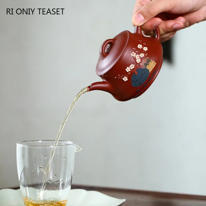 190ml Chinese Yixing Handmade Purple Clay Teapot Mud-painted Plum Blossom Tea Pot Raw Ore Dahongpao Teaware Kettle Zisha Tea Set