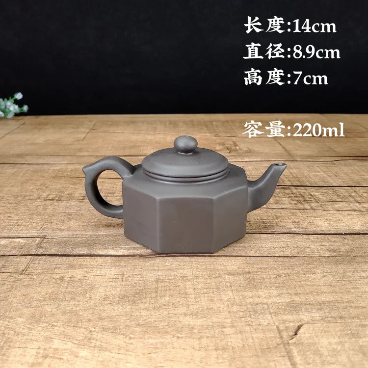 190ml Chinese Yixing High-end Purple Clay Teapot Famous Handmade Hexagonal Shape Tea Pot Raw Ore Purple Mud Kettle Zisha Tea Set