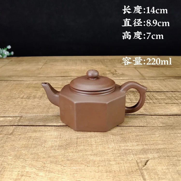 190ml Chinese Yixing High-end Purple Clay Teapot Famous Handmade Hexagonal Shape Tea Pot Raw Ore Purple Mud Kettle Zisha Tea Set