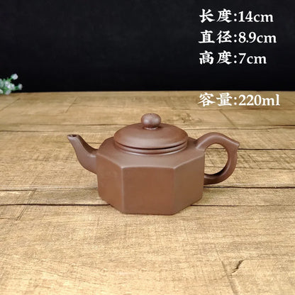 190ml Chinese Yixing High-end Purple Clay Teapot Famous Handmade Hexagonal Shape Tea Pot Raw Ore Purple Mud Kettle Zisha Tea Set
