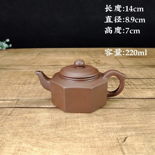 190ml Chinese Yixing High-end Purple Clay Teapot Famous Handmade Hexagonal Shape Tea Pot Raw Ore Purple Mud Kettle Zisha Tea Set