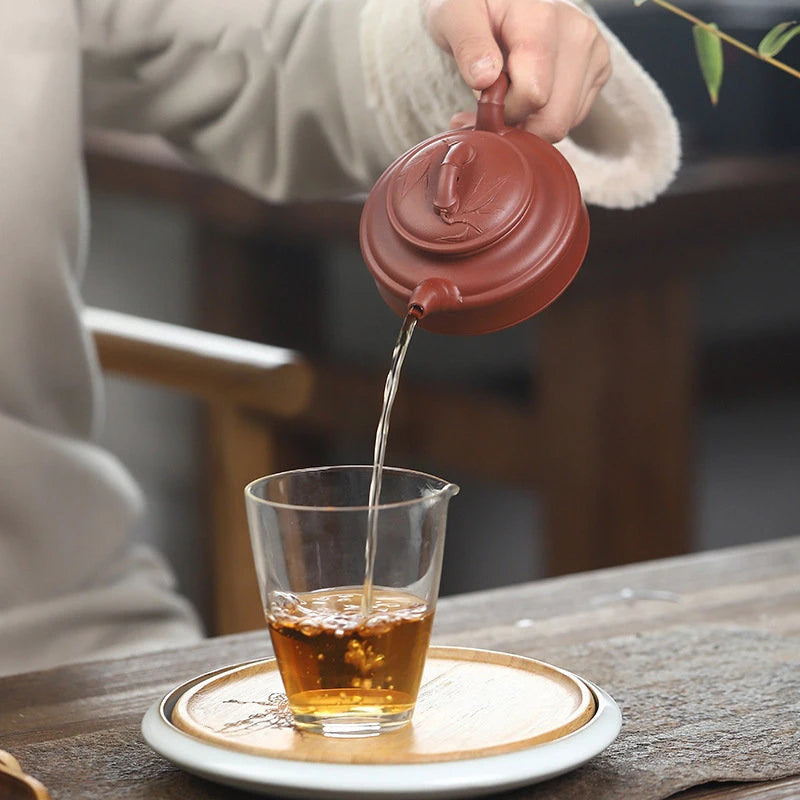 190ml Chinese Yixing High-end Purple Clay Teapots Famous Handmade Bamboo Leaf Tea Pot Raw Ore Zhu Mud Kettle Zisha Tea Set