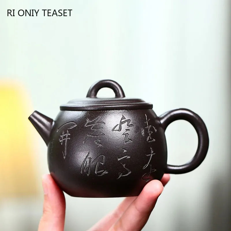 190ml Chinese Yixing Purple Clay Tea Pot Hand-painted Black Mud Tea Pot Tradition Filter Zisha Tea Maker Household Drinkware