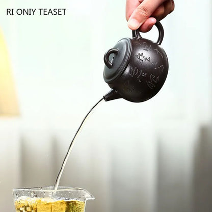 190ml Chinese Yixing Purple Clay Tea Pot Hand-painted Black Mud Tea Pot Tradition Filter Zisha Tea Maker Household Drinkware