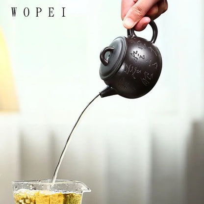 190ml Chinese Yixing Purple Clay Tea Pot Hand-painted Black Mud Tea Pot Tradition Filter Zisha Tea Maker Household Drinkware