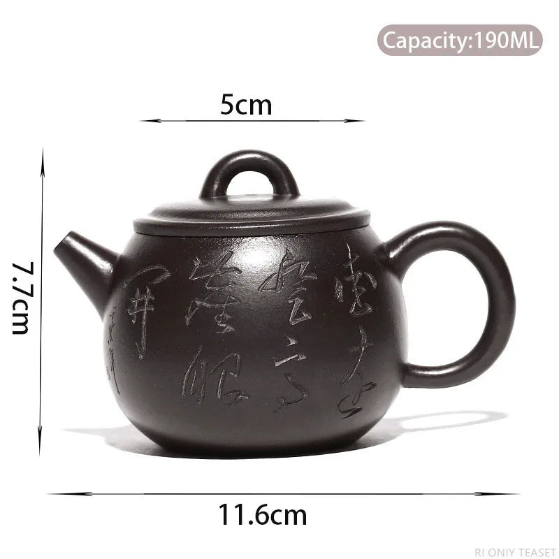 190ml Chinese Yixing Purple Clay Tea Pot Hand-painted Black Mud Tea Pot Tradition Filter Zisha Tea Maker Household Drinkware
