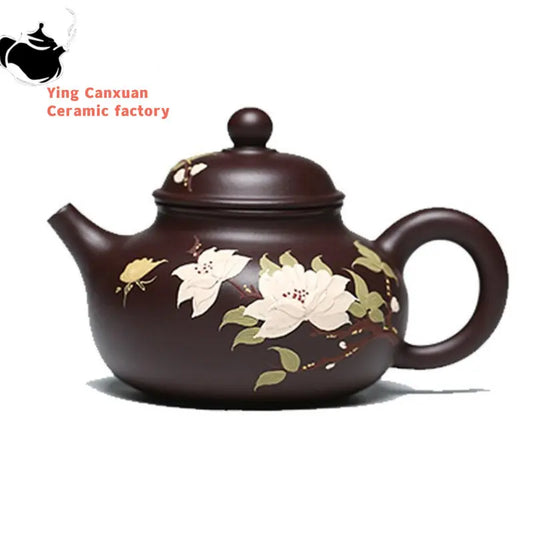 190ml Chinese Yixing Purple Clay Teapots Famous Artists Handmade Flower Pattern Tea Pot Beauty Kettle Authentic Zisha Tea Set