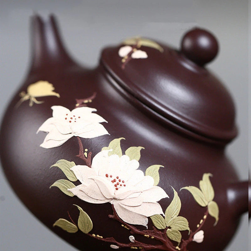 190ml Chinese Yixing Purple Clay Teapots Famous Artists Handmade Flower Pattern Tea Pot Beauty Kettle Authentic Zisha Tea Set