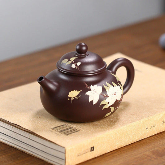 190ml Chinese Yixing Purple Clay Teapots Famous Artists Handmade Flower Pattern Tea Pot Beauty Kettle Authentic Zisha Tea Set