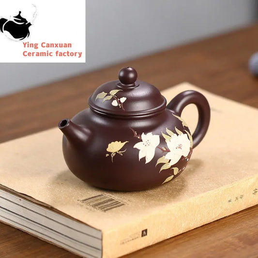 190ml Chinese Yixing Purple Clay Teapots Famous Artists Handmade Flower Pattern Tea Pot Beauty Kettle Authentic Zisha Tea Set