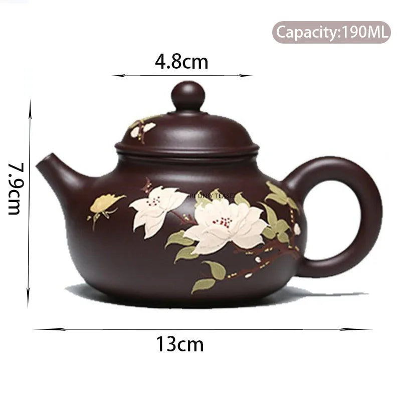 190ml Chinese Yixing Purple Clay Teapots Famous Artists Handmade Flower Pattern Tea Pot Beauty Kettle Authentic Zisha Tea Set