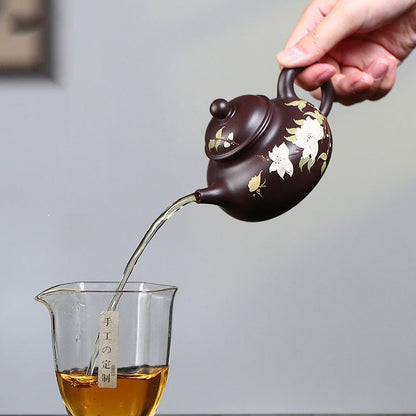 190ml Chinese Yixing Purple Clay Teapots Famous Artists Handmade Flower Pattern Tea Pot Beauty Kettle Authentic Zisha Tea Set