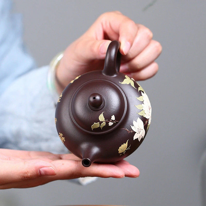 190ml Chinese Yixing Purple Clay Teapots Famous Artists Handmade Flower Pattern Tea Pot Beauty Kettle Authentic Zisha Tea Set