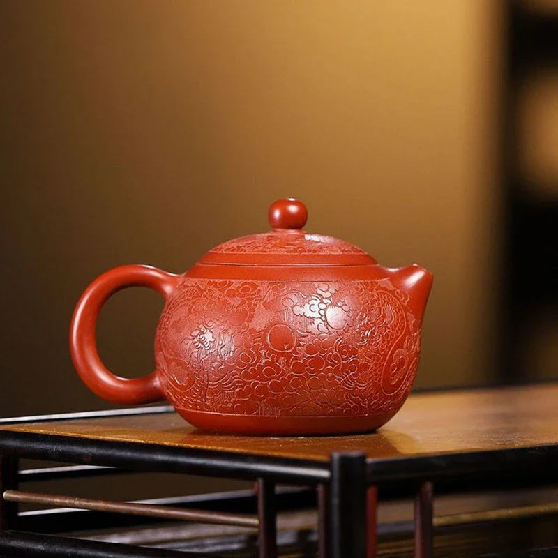 190ml Chinese Yixing Purple Clay Teapots Famous Handmade Dragon Pattern Xishi Tea Pot Raw Ore Dahongpao Kettle Zisha Tea Set