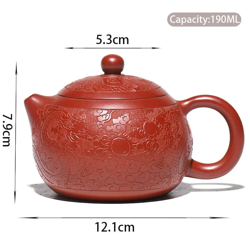 190ml Chinese Yixing Purple Clay Teapots Famous Handmade Dragon Pattern Xishi Tea Pot Raw Ore Dahongpao Kettle Zisha Tea Set