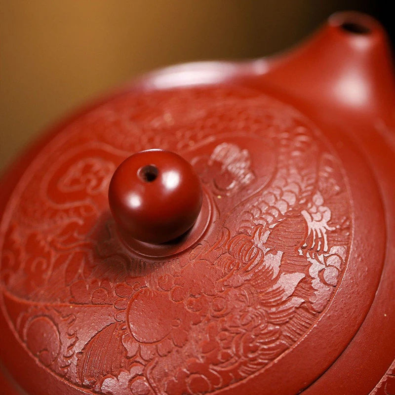 190ml Chinese Yixing Purple Clay Teapots Famous Handmade Dragon Pattern Xishi Tea Pot Raw Ore Dahongpao Kettle Zisha Tea Set
