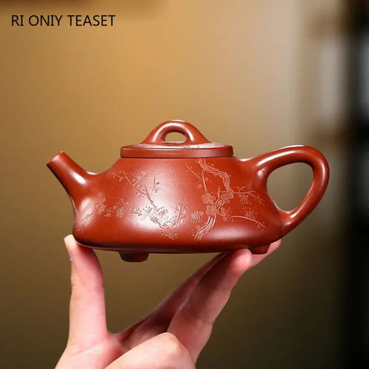 190ml Hand-painted Plum Blossom Stone Scoop Pot Chinese Yixing Purple Clay Teapot Raw Ore Dahongpao Beauty Tea Pot Zisha Tea Set