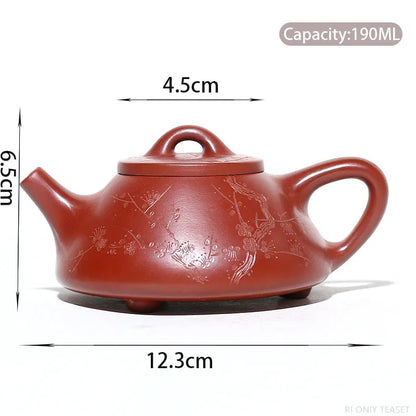 190ml Hand-painted Plum Blossom Stone Scoop Pot Chinese Yixing Purple Clay Teapot Raw Ore Dahongpao Beauty Tea Pot Zisha Tea Set