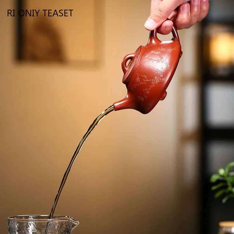190ml Hand-painted Plum Blossom Stone Scoop Pot Chinese Yixing Purple Clay Teapot Raw Ore Dahongpao Beauty Tea Pot Zisha Tea Set
