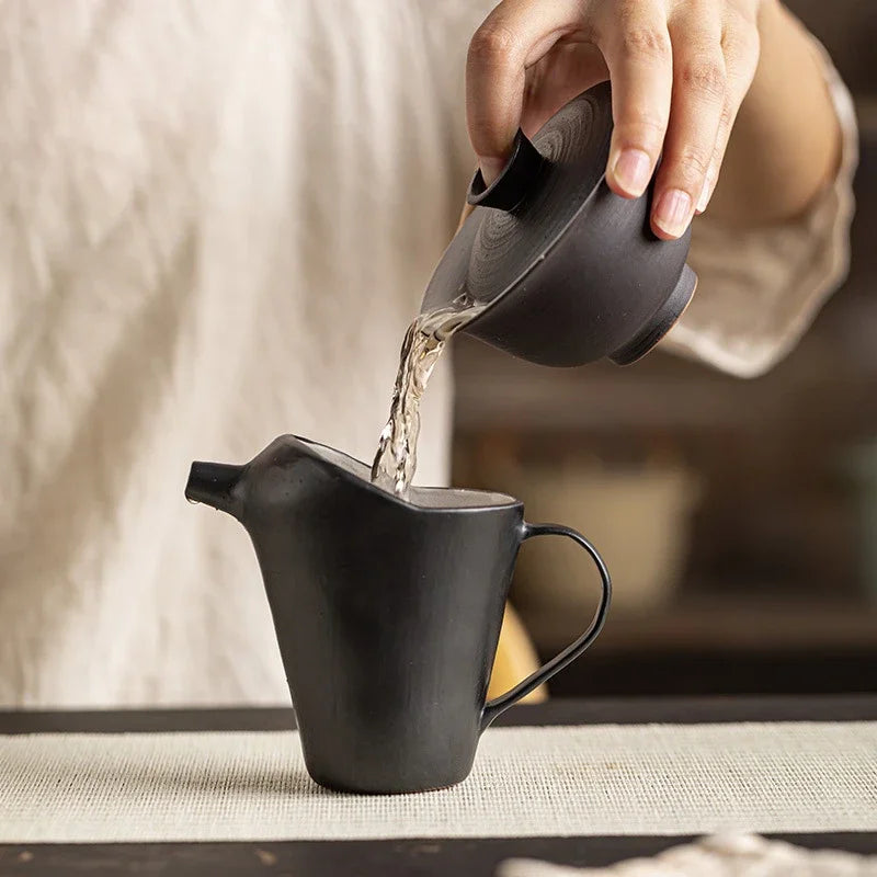 190ml Handmade Powder Yin Balck Tea Pitcher Vintage Tea-separating Fair Cup Cha Hai Coarse Pottery Justice Cup Teaware Supplies