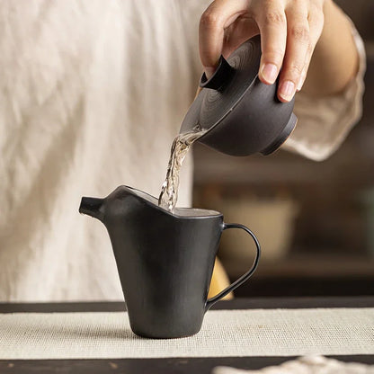 190ml Handmade Powder Yin Balck Tea Pitcher Vintage Tea-separating Fair Cup Cha Hai Coarse Pottery Justice Cup Teaware Supplies