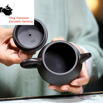 190ml Handmade Yixing Stone Scoop Teapots Purple Clay Filter Tea Pot Raw Ore Black Mud Beauty Kettle Handmade Zisha Tea Set