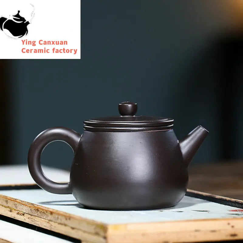 190ml Handmade Yixing Stone Scoop Teapots Purple Clay Filter Tea Pot Raw Ore Black Mud Beauty Kettle Handmade Zisha Tea Set