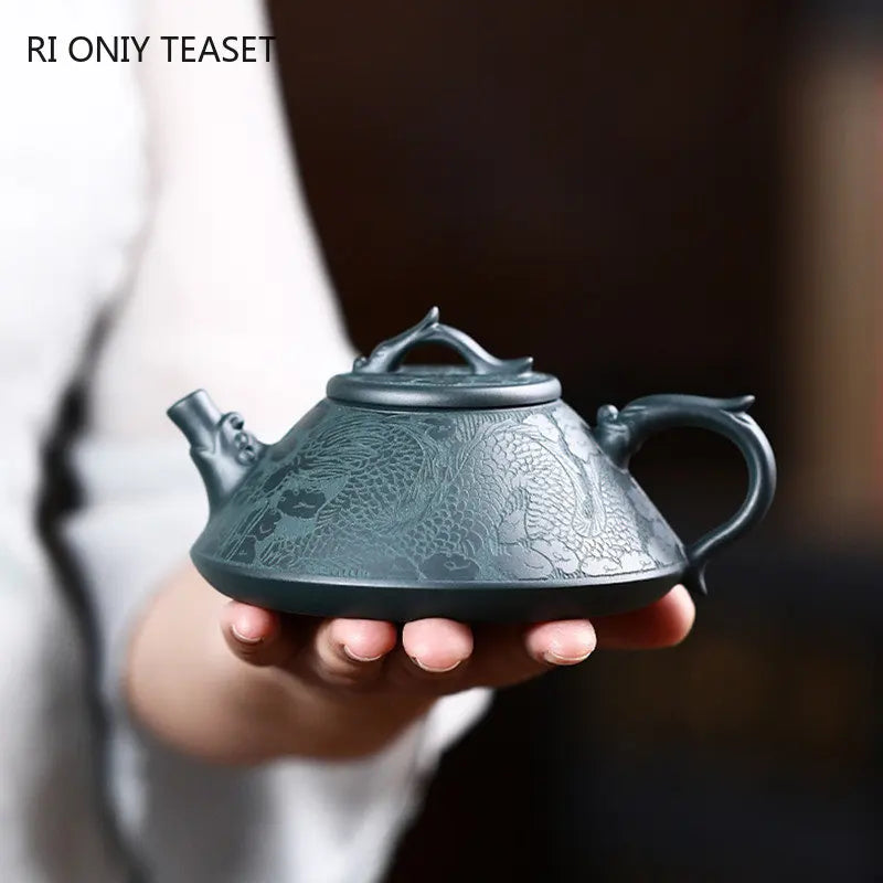 190ml High-end Yixing Raw Ore Purple Clay Teapot Famous Handmade Stone Scoop Dragon Pattern Tea Pot Beauty Chinese Zisha Tea Set