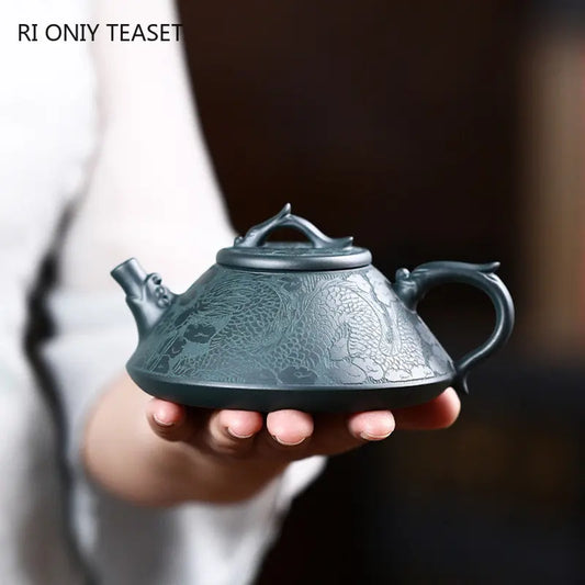 190ml High-end Yixing Raw Ore Purple Clay Teapot Famous Handmade Stone Scoop Dragon Pattern Tea Pot Beauty Chinese Zisha Tea Set