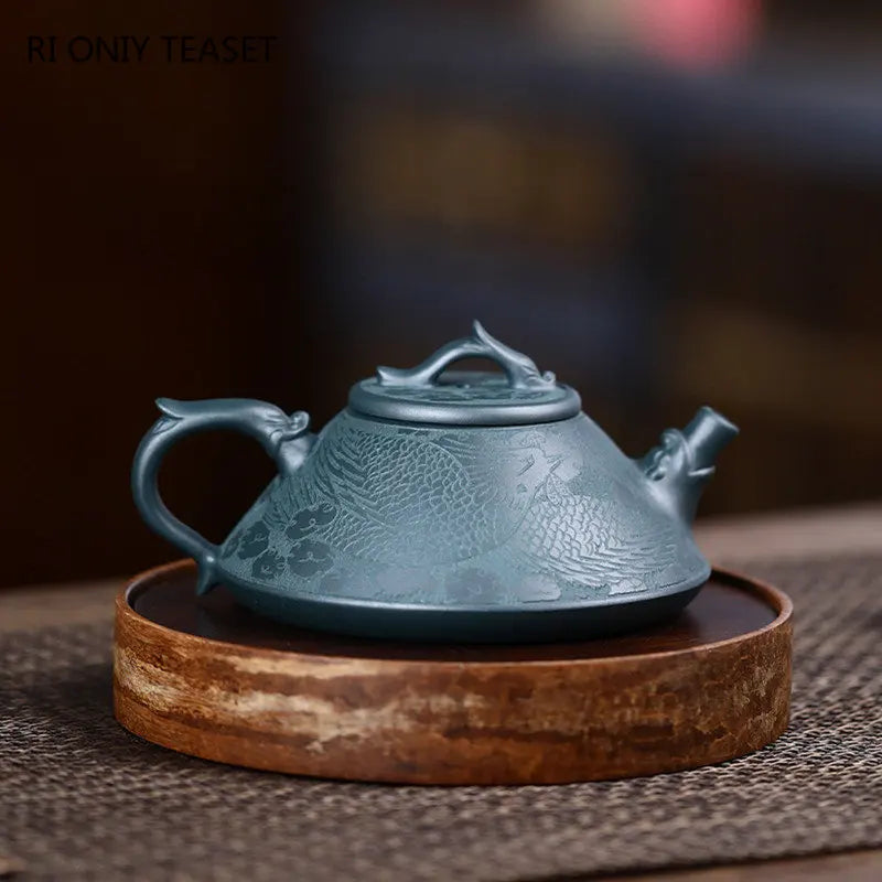 190ml High-end Yixing Raw Ore Purple Clay Teapot Famous Handmade Stone Scoop Dragon Pattern Tea Pot Beauty Chinese Zisha Tea Set