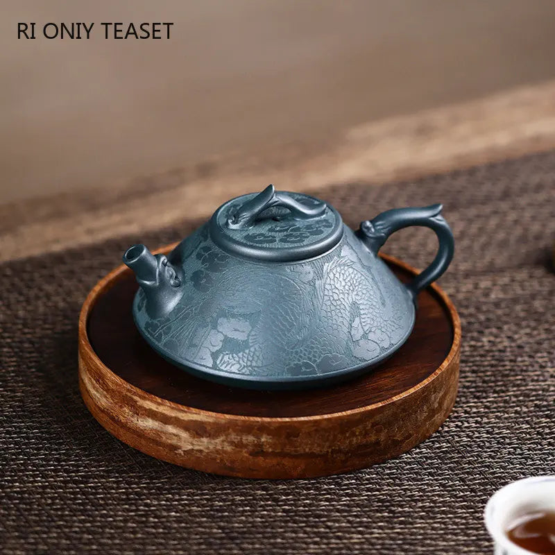 190ml High-end Yixing Raw Ore Purple Clay Teapot Famous Handmade Stone Scoop Dragon Pattern Tea Pot Beauty Chinese Zisha Tea Set